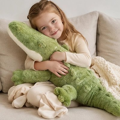 Peluche crocodile pour les calins qui rassurent quand maman est pas la