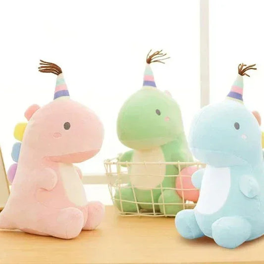 Peluche dinosaure avec chapeau d anniversaire
