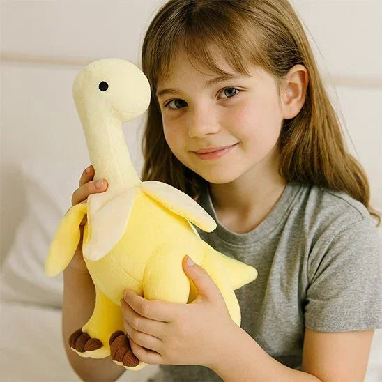 Peluche dinosaure avec petite fille