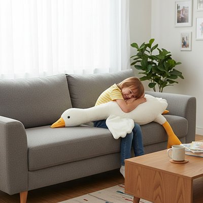 Peluche géante​ blanche avec enfant