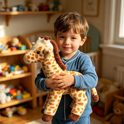 Peluche girafe dans les bras de l'enfant