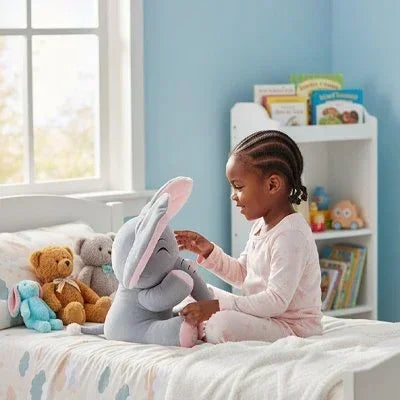 Peluche interactive doudou éléphant avec petite fille