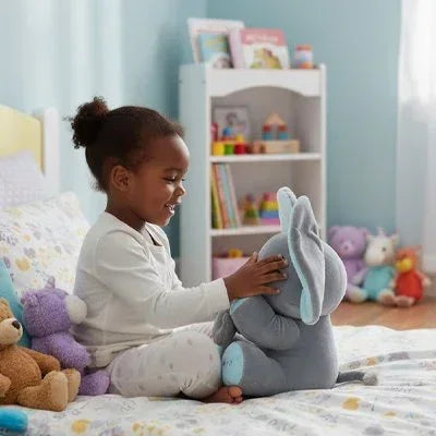 Peluche interactive doudou éléphant bleu avec musique