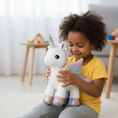 Peluche licorne dans les bras d une petite fille