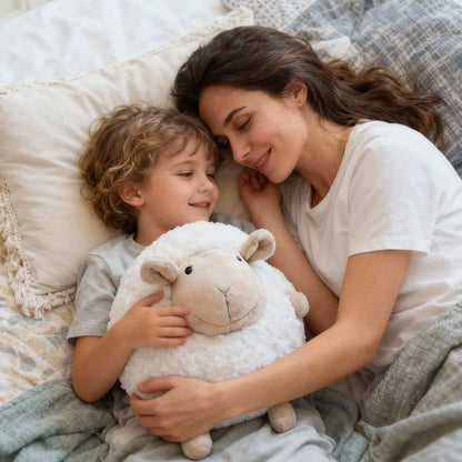peluche-mouton-blanc-rond-avec-enfant-qui-dort