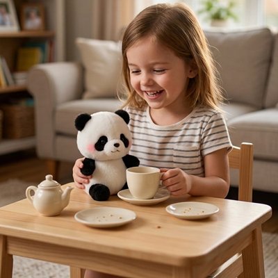 Peluche Panda avec sa copine de jeu 