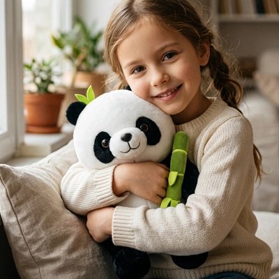 Peluche Panda calin avec petite fille 