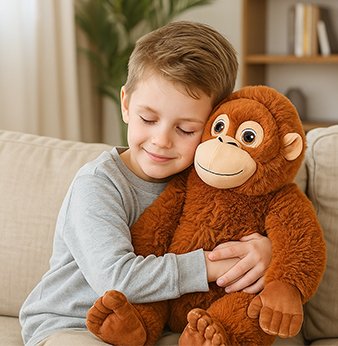 Peluche singe avec petit garcon