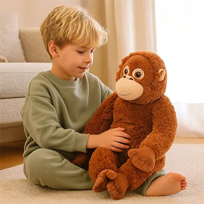 Peluche singe qui joue aven bebe