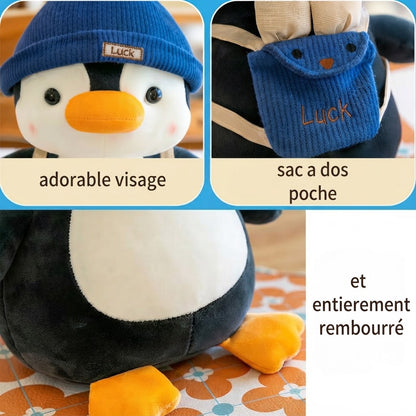 pingouin peluche adorable avec sac a dos