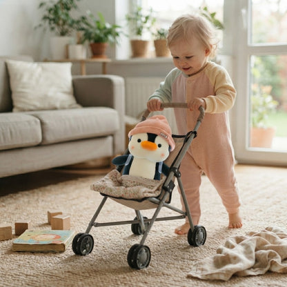 pingouin peluche avec bebe fille