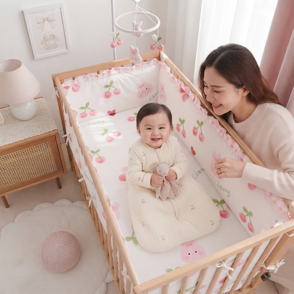 bébé assis qui sourit avec maman et son doudou en main