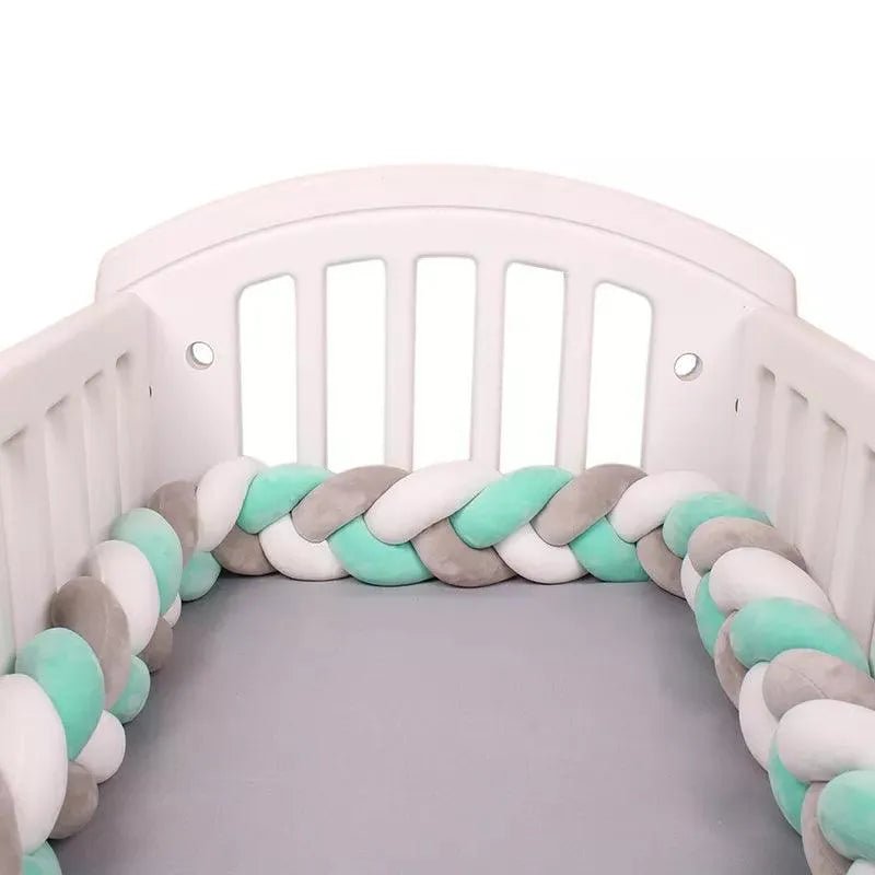 TOUR DE LIT TRESSE GRIS BLANC VERT - nanoukid