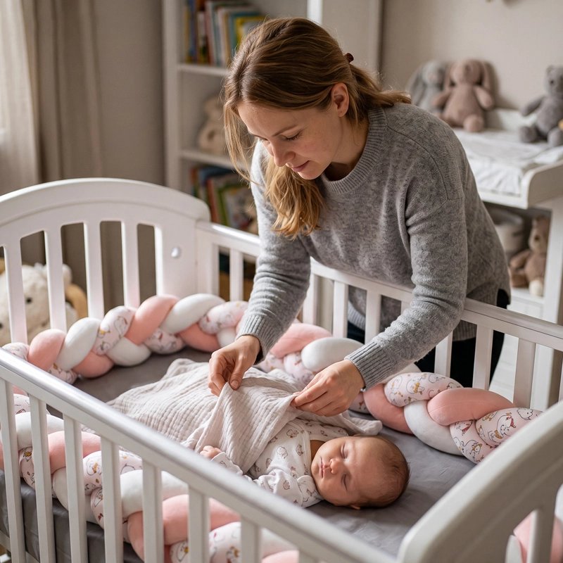 Tresse de lit autour du lit bébé qui dort 