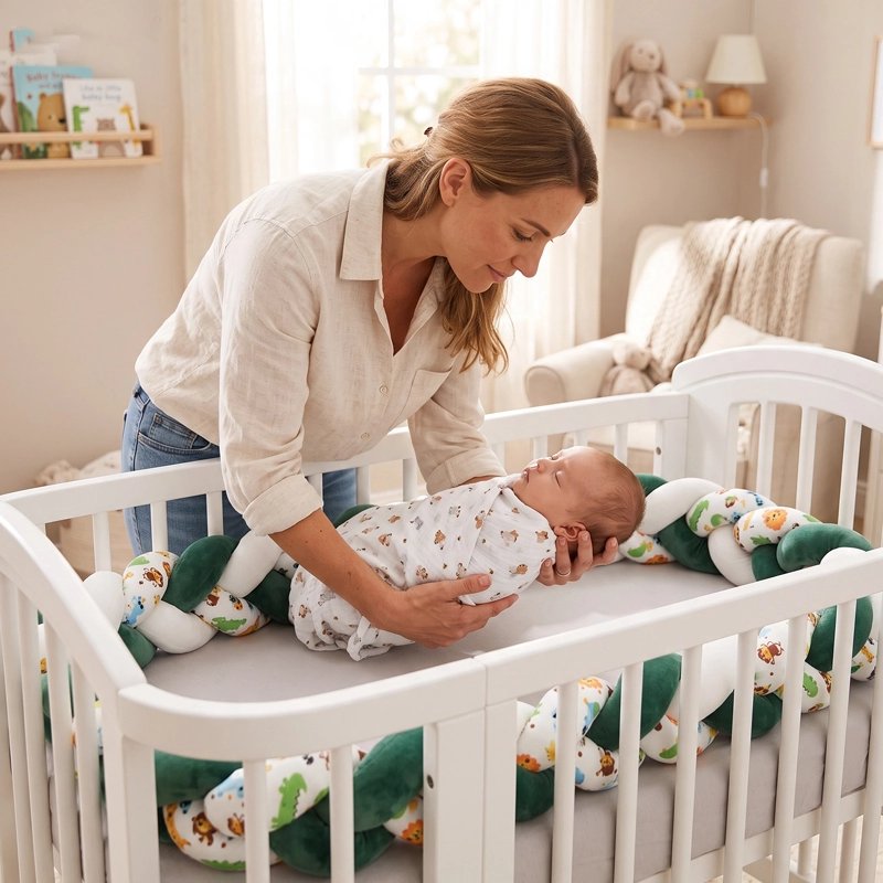 Tresse de lit bébé dans le lit avec maman a coté