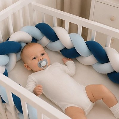 Tresse de lit bleu et blanc pour chambre garcon