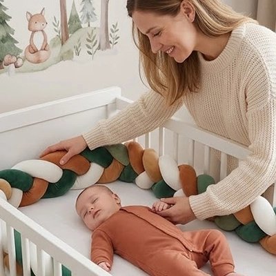 Tresse de lit vert orange et blanc mis en place par maman 