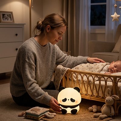 Veilleuse bébé allumé dans chambre de bébé qui dort 