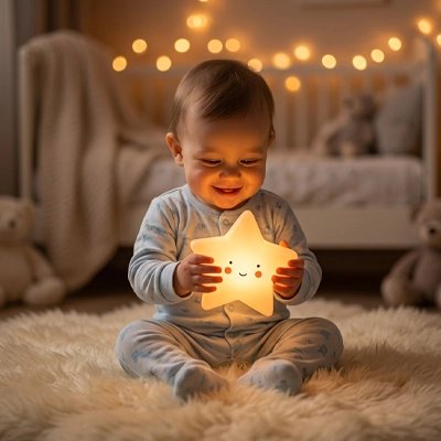Veilleuse bébé allumé dans les mains de l'enfant