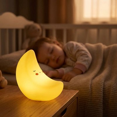 Veilleuse bébé croissant de lune jaune