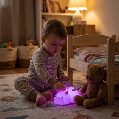 Veilleuse bébé dragon violet avec bébé