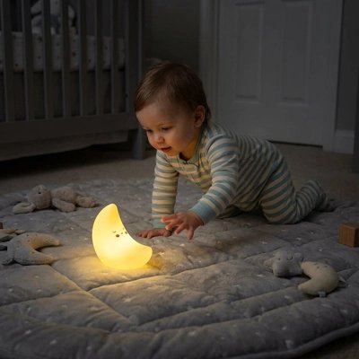 Veilleuse bébé lune jaune lumiere froide