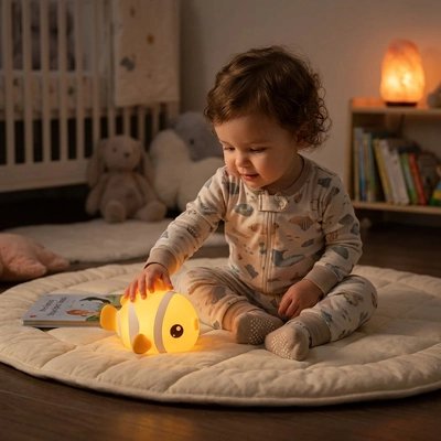 Veilleuse bébé poisson coloré avec bébé par  terre